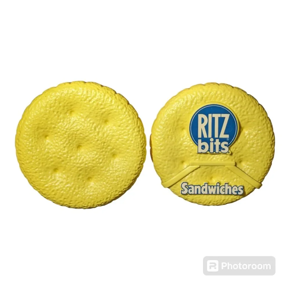Nabisco Ritz Bits Sandwiches Crackers VTG 1991 Yellow Holder Snap Top Container
